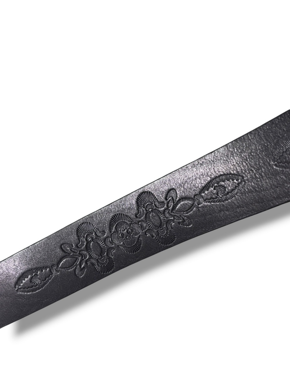 BANANA REPUBLIC Black Western Scrollwork Tooled Leather Belt Oval Brass Buckle - Picture 10 of 11